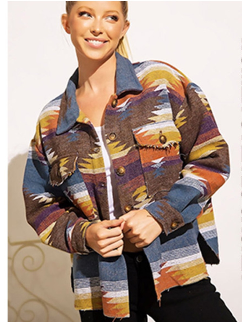 Sweet Generis Southwestern Boho Aztec Utility Jacket Beth Dutton style